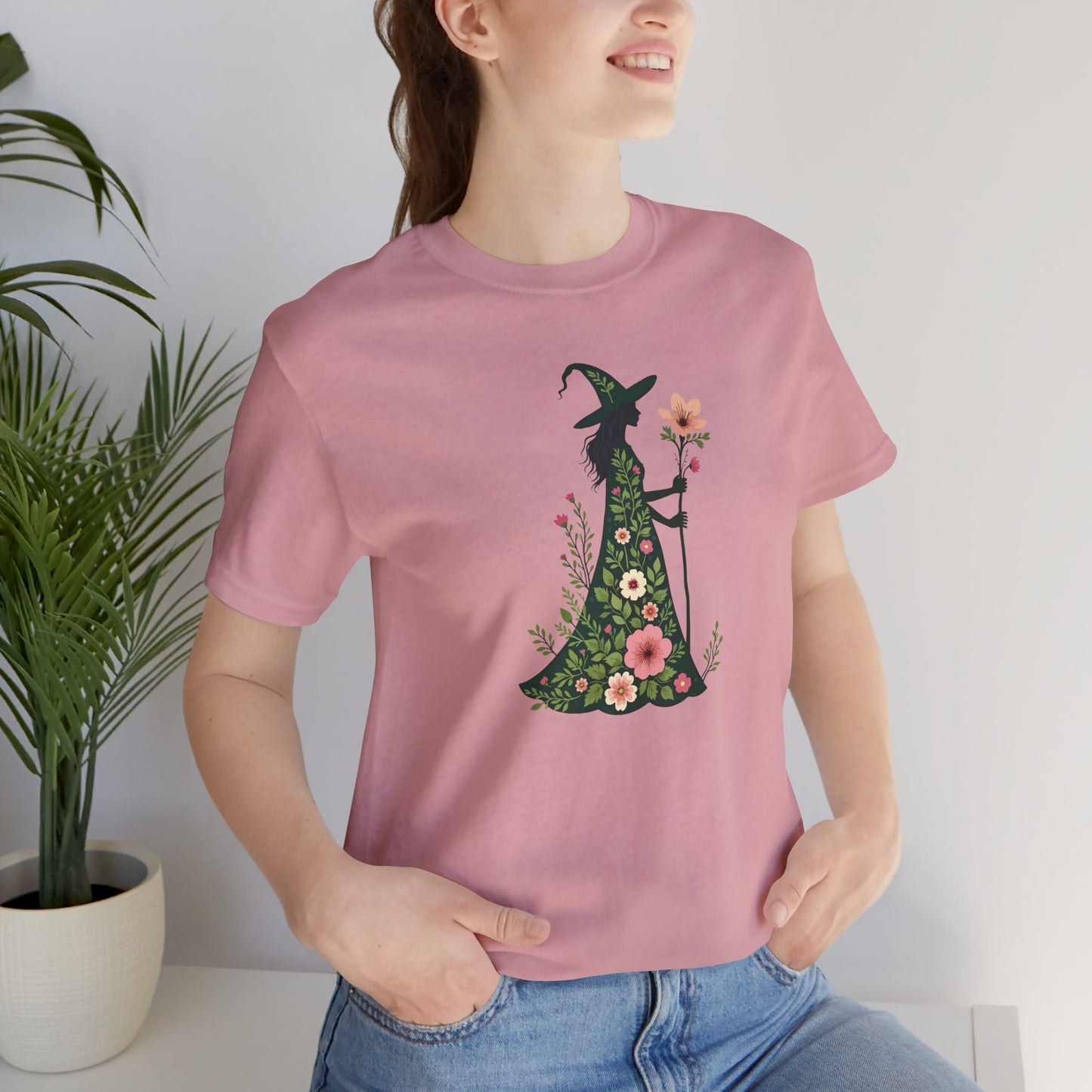 Floral Green Witch Unisex Jersey Short Sleeve Tee