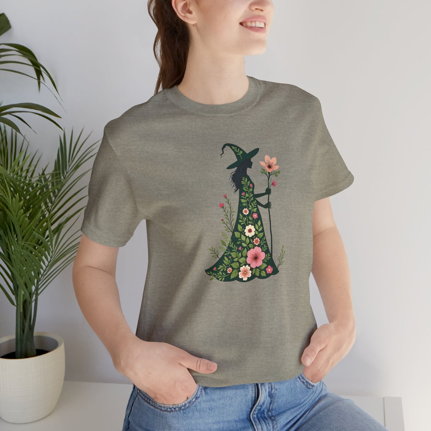 Floral Green Witch Unisex Jersey Short Sleeve Tee