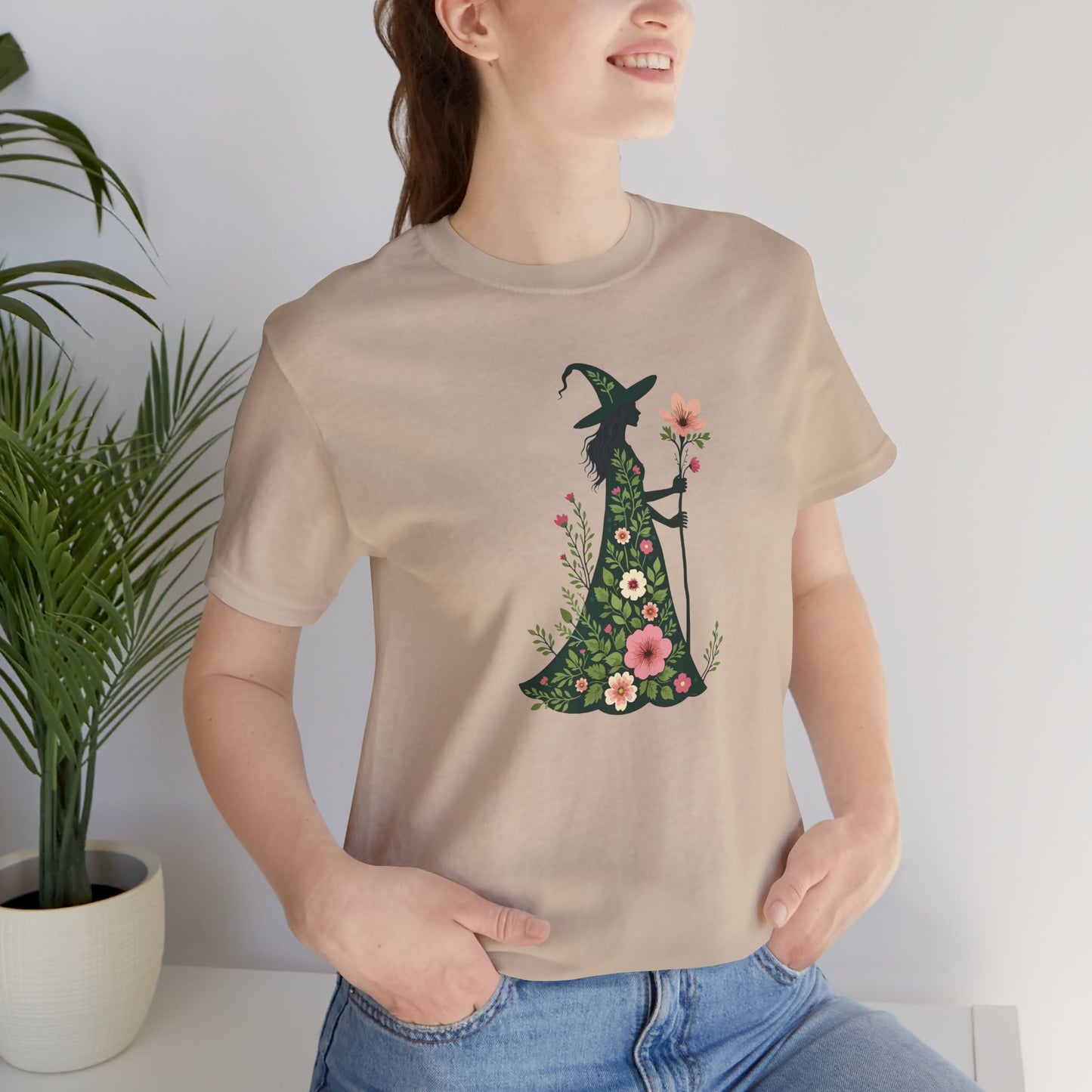 Floral Green Witch Unisex Jersey Short Sleeve Tee