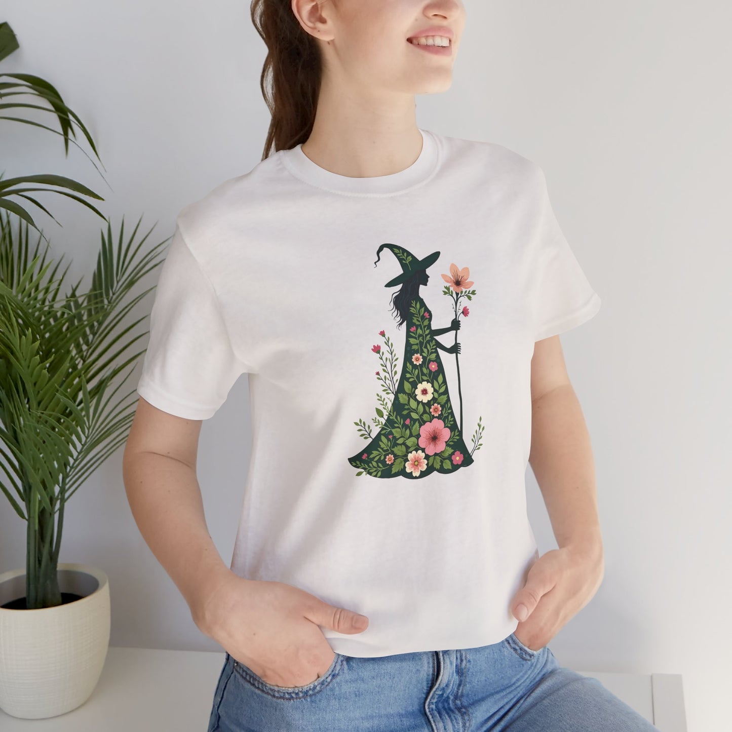 Floral Green Witch Unisex Jersey Short Sleeve Tee