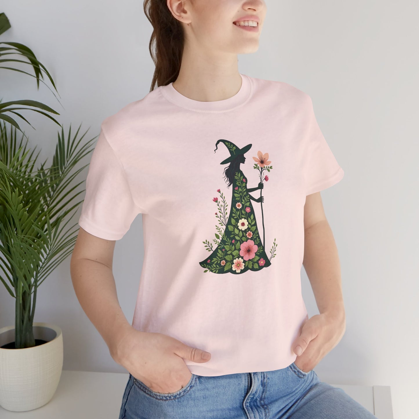 Floral Green Witch Unisex Jersey Short Sleeve Tee