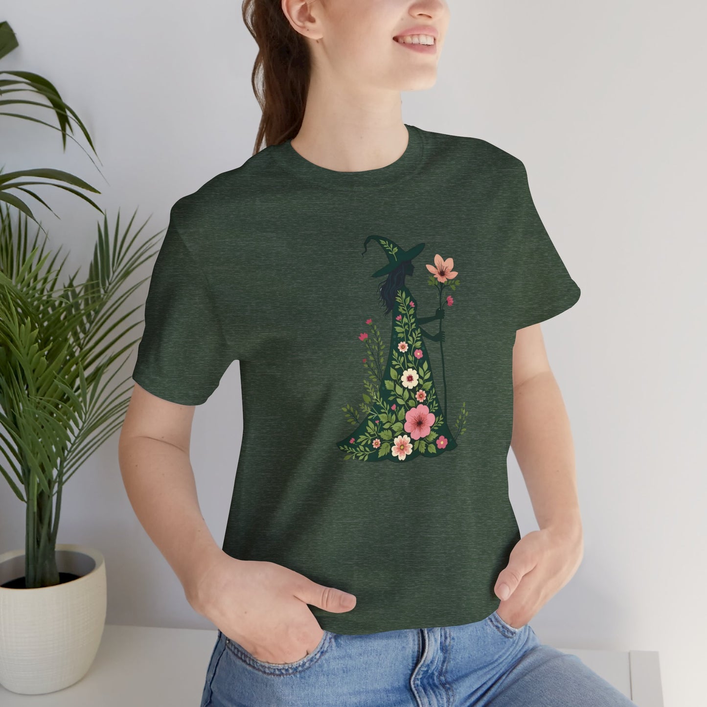 Floral Green Witch Unisex Jersey Short Sleeve Tee