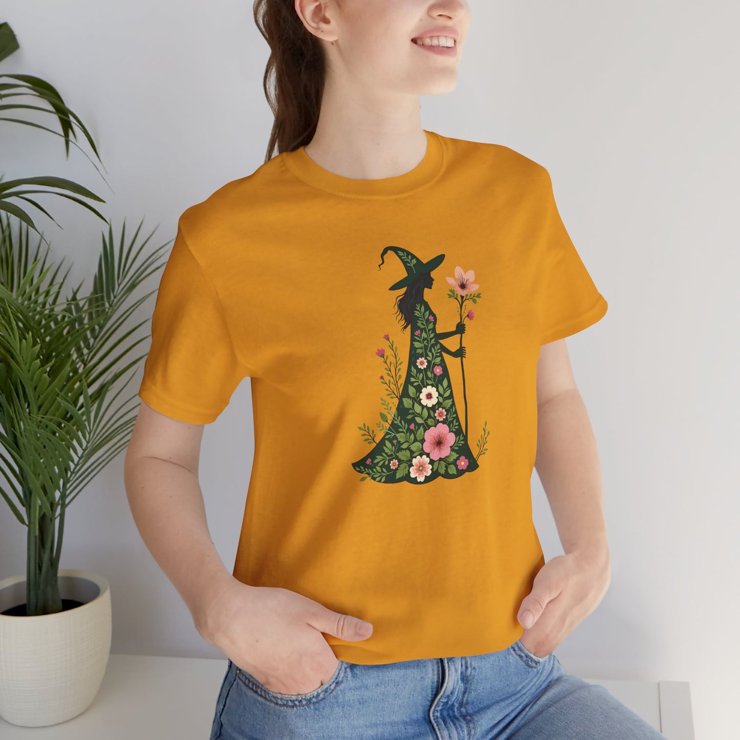 Floral Green Witch Unisex Jersey Short Sleeve Tee