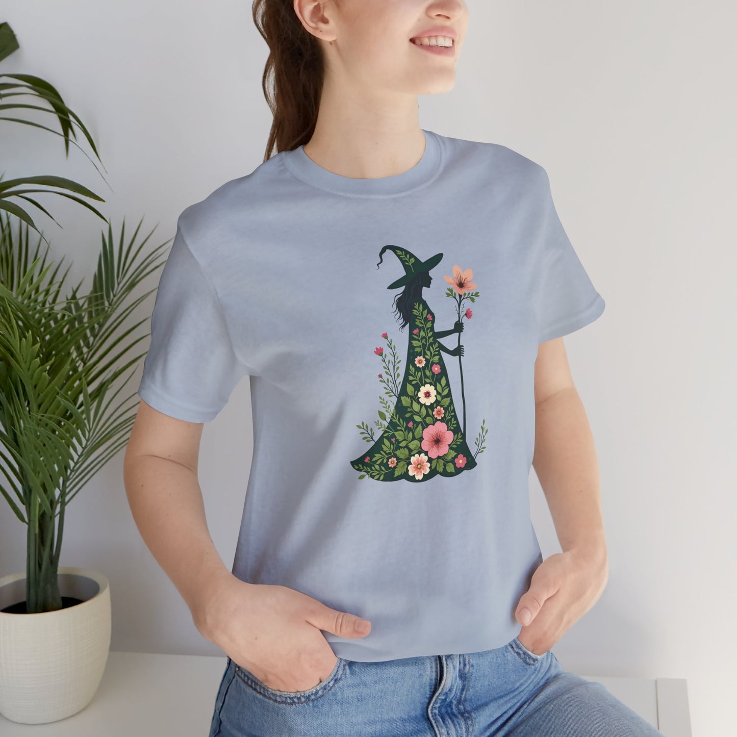 Floral Green Witch Unisex Jersey Short Sleeve Tee